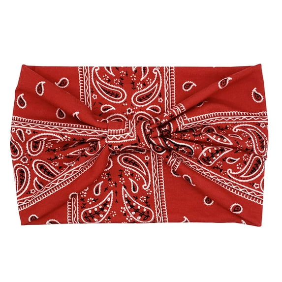 ZQUUVOU Women's Wide Headband Bohemian Paisley Printed Stretch Cotton Sport Hair Band Turban Fashion Accessory Red