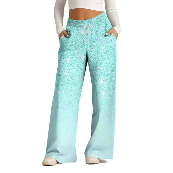 ZQUUVOU Women's Wide Leg Pants Striped Printed Drawstring High Rise Slouchy Palazzo Baggy Pants with Pockets Blue C