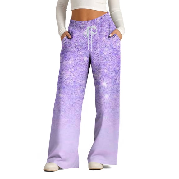 ZQUUVOU Women's Wide Leg Pants Striped Printed Drawstring High Rise Slouchy Palazzo Baggy Pants with Pockets Purple B
