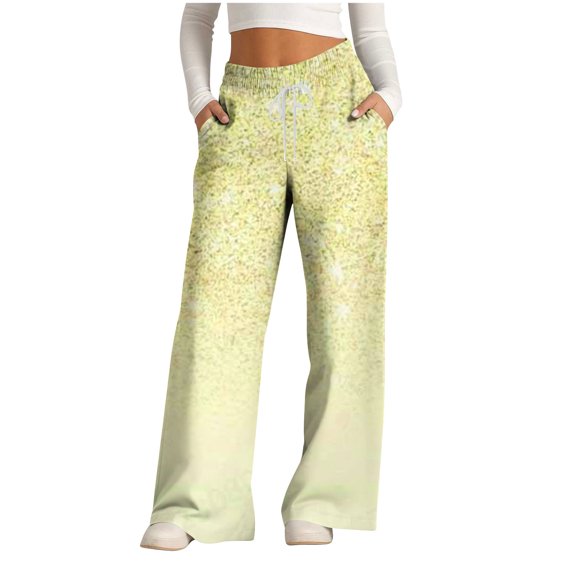 ZQUUVOU Women's Wide Leg Pants Striped Printed Drawstring High Rise Slouchy Palazzo Baggy Pants with Pockets Yellow A