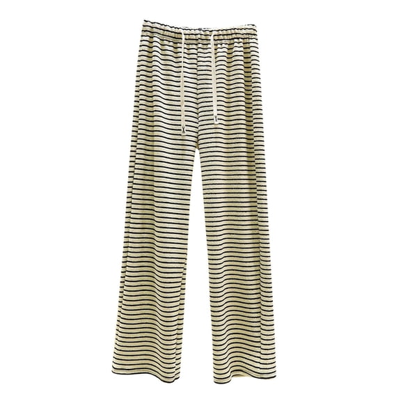 ZQUUVOU Women's Wide Leg Pants Thick Striped Casual Pants Fall Winter High Waist Drawstring Warm Trousers White