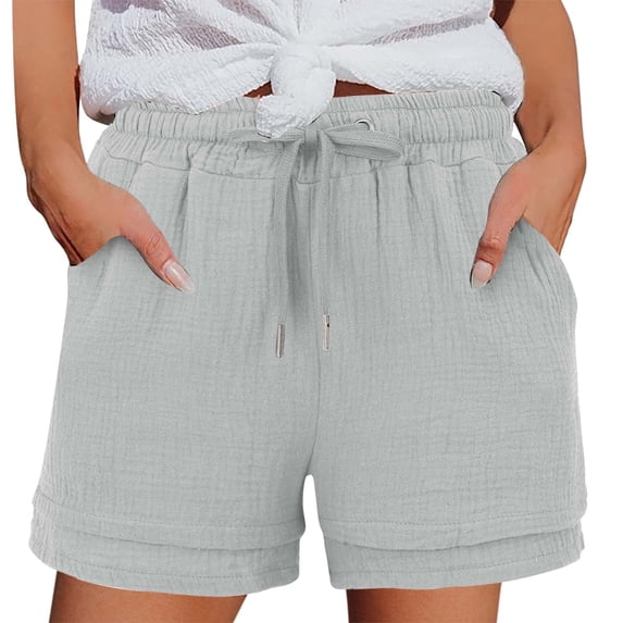 ZQUUVOU Women's Wide Leg Shorts Drawstring Solid Color Loose Pocket Pants(Gray,S)