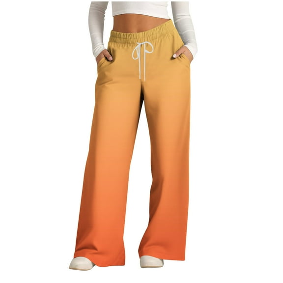 ZQUUVOU Women's Wide Leg Sweatpants Color Block Elastic Track Pants High Waisted Side Striped Pants with Pockets Orange B