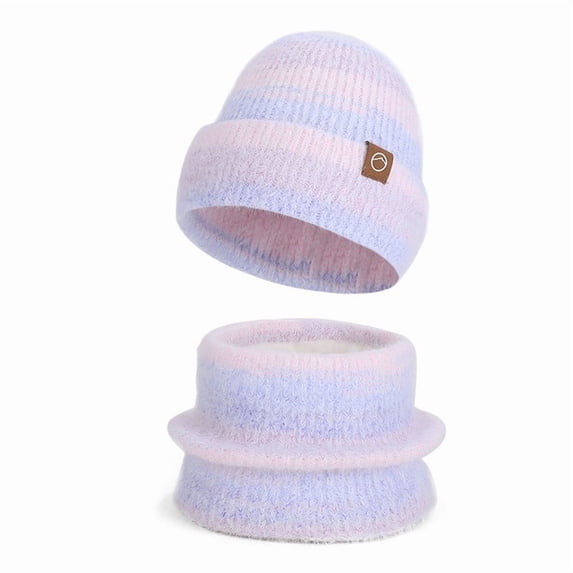 ZQUUVOU Women's Winter Beanie Neck Warmer Set Windproof Thermal Hat Scarf Warm Knit Thick Skull Cap Neck Warmer Purple