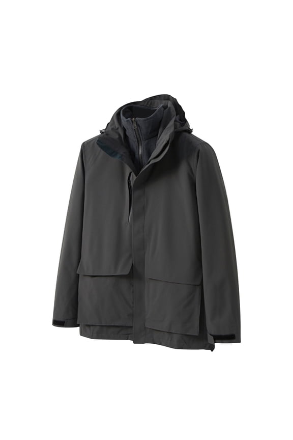 Women's Winter Down Jacket 3 In 1 Convertible Detachable Down Inner Layer Zipper Hooded Windproof Plush Lined Coat Navy