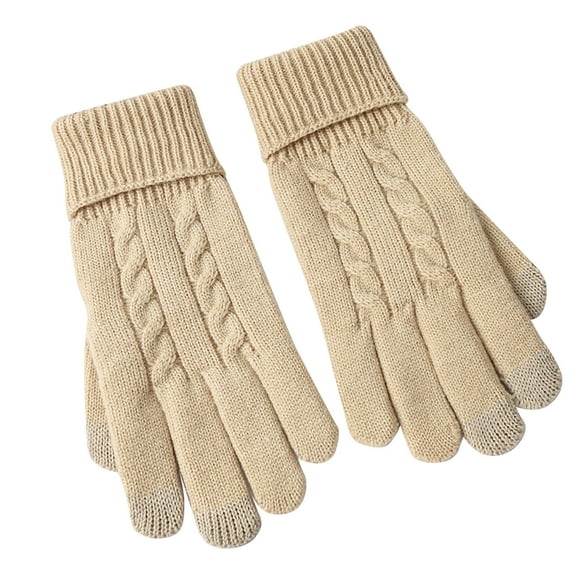ZQUUVOU Women's Winter Gloves Touchscreen Thermal Gloves Warm Knit Fleece Lined Texting Gloves for Cold Weather Beige A
