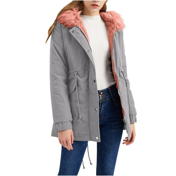 ZQUUVOU Women's Winter Quilted Jackets Mid-length Lightweight Hooded Warm Plush Coat Clothing Long Sleeved Puffer Jacket Gray
