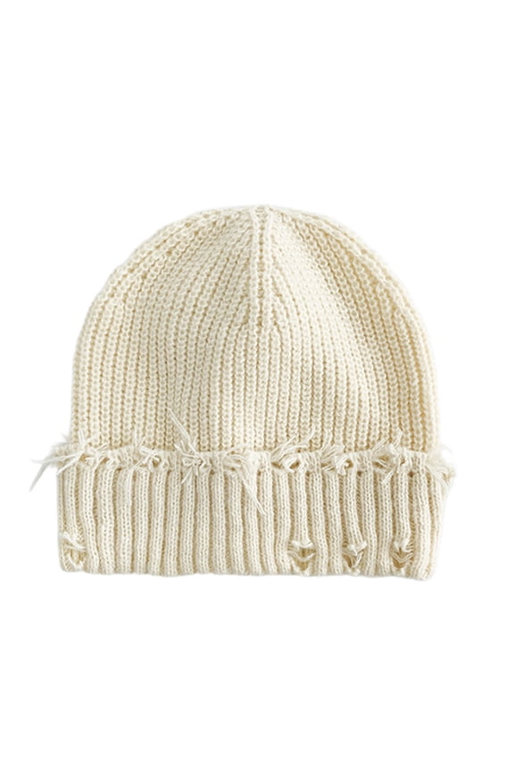 Women's Winter Ripped Knitted Beanie Large Loose Solid Color Boho Slouch Beanie with Distressed Knit Pattern Beige