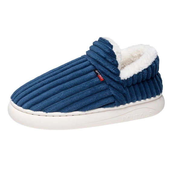 ZQUUVOU Women's Winter Slippers Thick Sole Non Slip Fleece Lined Warm Cozy Indoor Closed Back Comfortable House Footwear Dark Blue