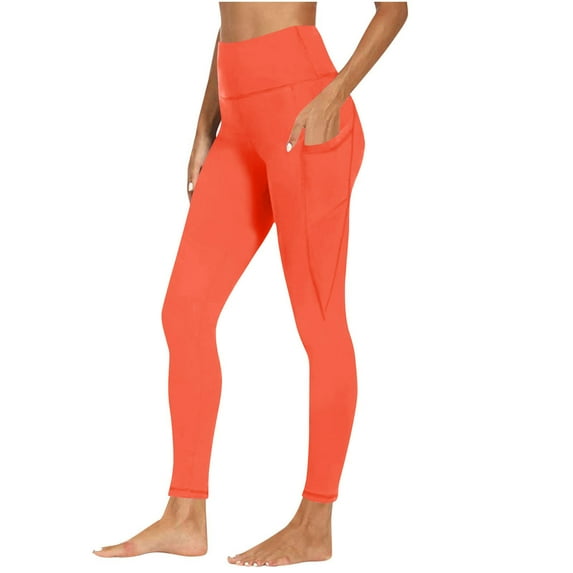 ZQUUVOU Women's Workout Leggings High Waist Tummy Control Lifting Yoga Panst with Pockets for Gym Running Exercise Orange