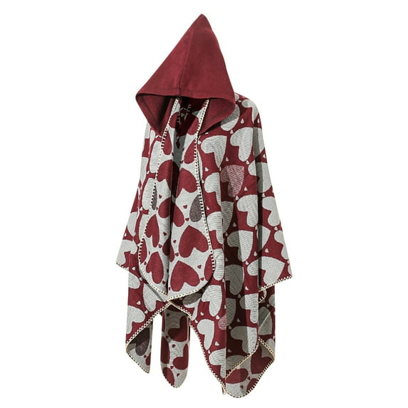 ZQUUVOU Women's Woven Knitted Hooded Cape Vintage Scarf Shawl Crochet Poncho Knitting Patterns Fall Winter Fashion Wram Accessories Burgundy