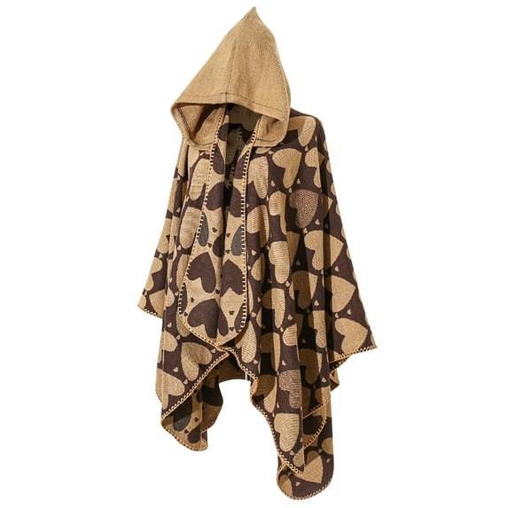ZQUUVOU Women's Woven Knitted Hooded Cape Vintage Scarf Shawl Crochet Poncho Knitting Patterns Fall Winter Fashion Wram Accessories Coffee