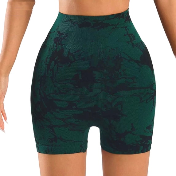ZQUUVOU Women's Yoga Shorts Tie Dye Seamless High Waist Biker Shorts Butt Lifting Tight Fit Sports Workout Shorts Olive Green