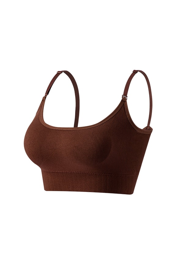 Women's Yoga Tank with Built in Bra Padded Sports Bra Breathable Sports Underwear Wireless Fitness Yoga Workout Running Coffee