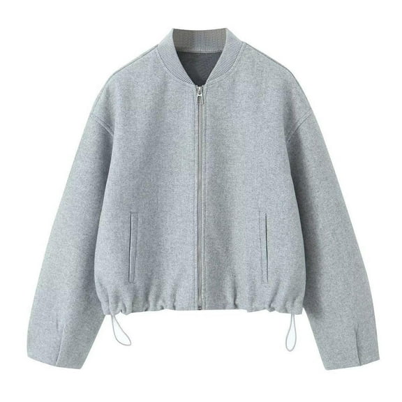 ZQUUVOU Women's Zip Up Jacket Fall Fashion Solid Color Windbreaker Loose Long Sleeve Casual Street Outerwear Tops Gray