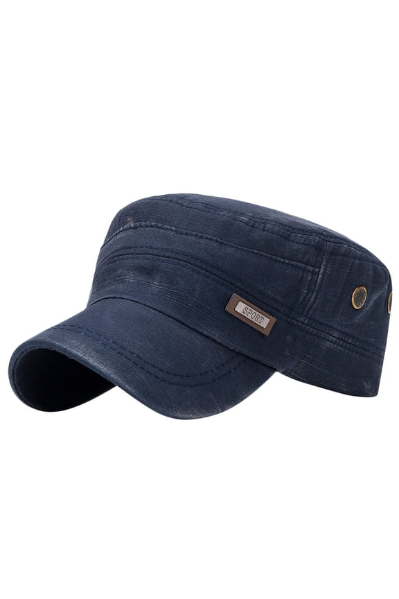 Women's and Men's Cadet Cap Adjustable Flat Top Cap Cotton Structured Peak Hat Vintage Unisex Fashion Headwear Navy