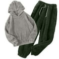 thumbnail image 1 of ZQUUVOU Women's and Men's Fuzzy Pajamas Set Winter Warm Fleece Matching Pajamas for Couples Hoodies and Pants Set Olive Green D, 1 of 8
