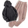 thumbnail image 1 of ZQUUVOU Women's and Men's Fuzzy Pajamas Set Winter Warm Fleece Matching Pajamas for Couples Hoodies and Pants Set Pink B, 1 of 7