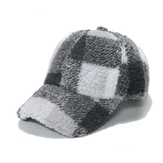 ZQUUVOU Women's and Men's Plaid Baseball Cap Unisex Fleece Plush Fall Winter Warm Vintage Soft Outdoor Trucker Hats Multicolor C