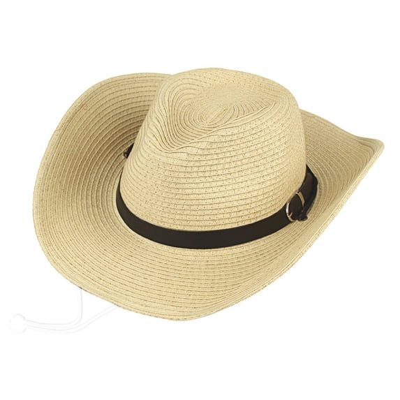 ZQUUVOU Women's and Men's Straw Cowboy Hat Wide Brim Shapeable Fedora Panama Cap Western Cowgirl Cap Foldable Beach Sun Hat Beige