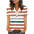 thumbnail image 1 of ZQUUVOU Womens 2025 T-Shirts V-Neck Button Stripe Short Sleeved Shirt V-Neck Tops(Orange,L), 1 of 7
