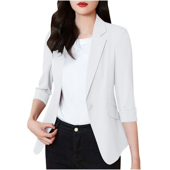 ZQUUVOU Womens Business Blazers Lapel Solid Color Button Down Casual Suit Jacket (White,4XL)