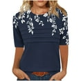 thumbnail image 1 of ZQUUVOU Womens Casual T-Shirts Front Pleated Crew Neck Short Sleeve Loose Fit Tops(Navy,M), 1 of 7