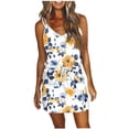 thumbnail image 1 of ZQUUVOU Womens Casual V-neck Short Suspender Dress Printed Short Dress Sleeveless Lightweight Skirt Beach Short Dresses White, 1 of 5