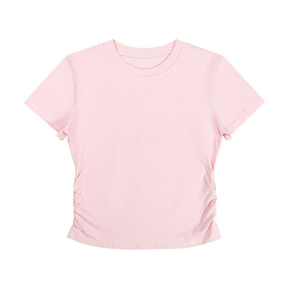 ZQUUVOU Womens Cotton T-Shirts Solid Color Crew Neck Cap Sleeve Shirts(Pink,Free Size)