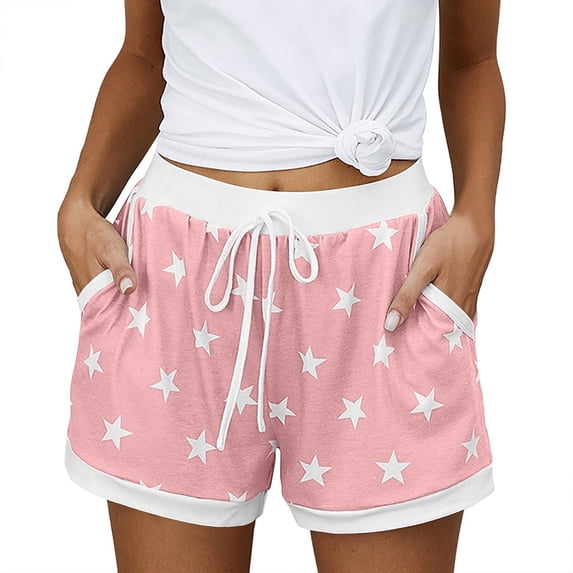 ZQUUVOU Womens Crop Shorts Trendy Summer Style Drawstring Pocket Home Shorts(Pink,M)