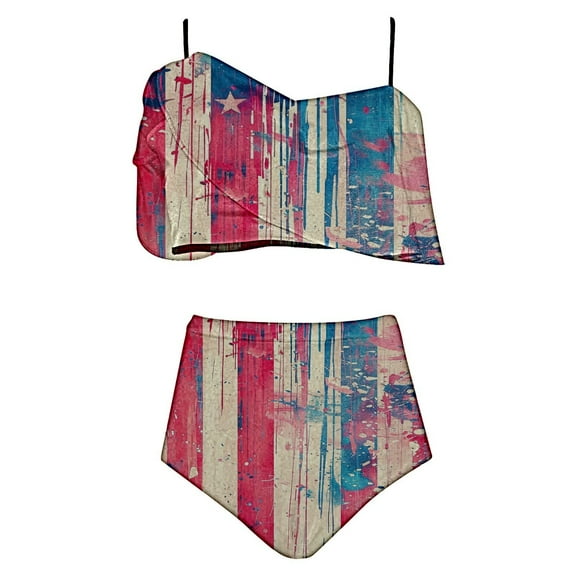 ZQUUVOU Womens High Waisted Bikini Sets Drawstring Tummy Control Swimsuits Crisscross Tie Back Swimsuit Set (L-Multicolor,S)