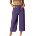 thumbnail image 1 of ZQUUVOU Women's Capris Shorts Wide Leg Solid Color Casual Loose Pants with Pocket(Purple,S), 1 of 4