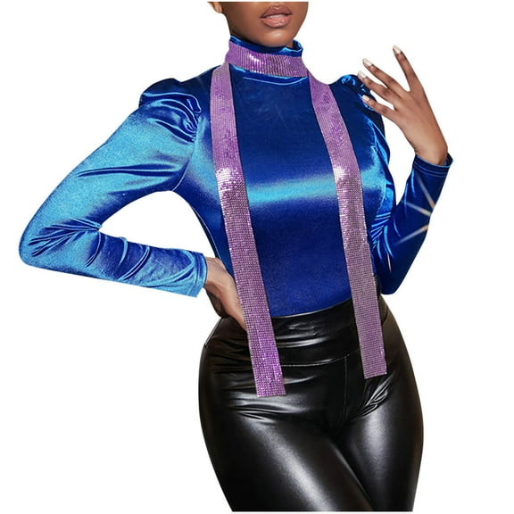 ZQUUVOU Womens Skinny Tie Scarf Sequins Metal Neck Tie Scarf Tie Shawl Glitter Long Evening Party Neckerchief Choker Purple