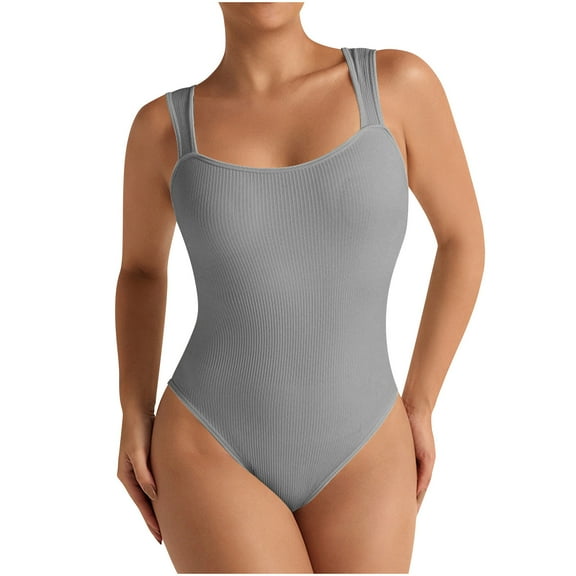 ZQUUVOU Womens' Sleeveless Bodysuit Shapewear Tummy Control Body Shaper Seamless Yoga Workout Stretchy Body Suit Gray
