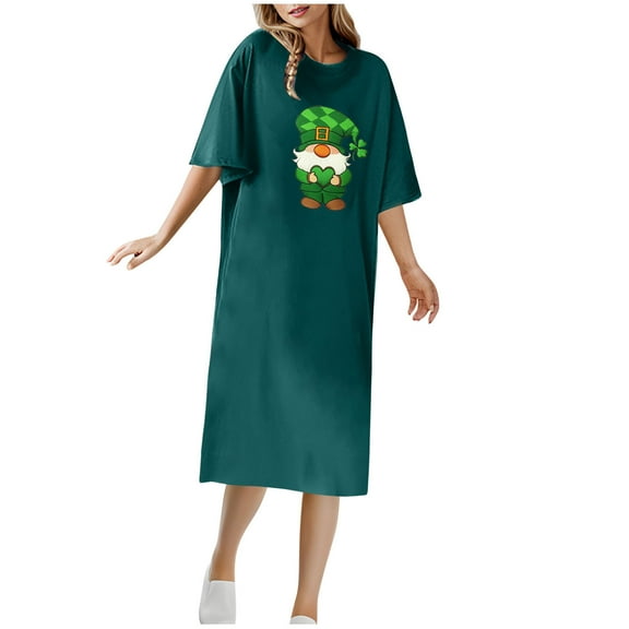 ZQUUVOU Womens St Patricks Day Dress Short Sleeve V Neck Maxi Sundress B-Olive Green,L