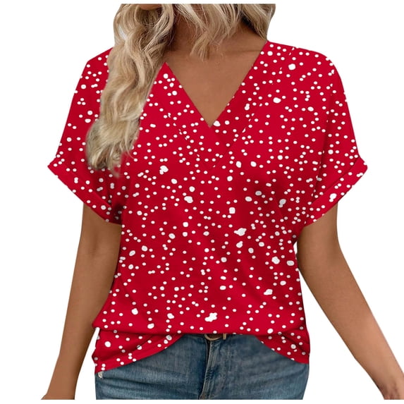 ZQUUVOU Womens T-Shirts Boho Printing Short Sleeve V-Neck Summer Beach Tops(K-Multicolor,XL)