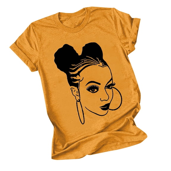 ZQUUVOU Womens T-Shirts Breathable Lighting Printed Round Neck Short Sleeved Tops(Yellow,L)