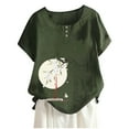 thumbnail image 1 of ZQUUVOU Womens T-Shirts Casual Short Sleeve Round Neck Printed Button Loose Fit Tops(Olive Green,M), 1 of 4