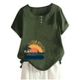 thumbnail image 1 of ZQUUVOU Womens T-Shirts Casual Short Sleeve Round Neck Printed Button Loose Fit Tops(Olive Green,XL), 1 of 4
