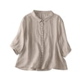 thumbnail image 1 of ZQUUVOU Womens T-Shirts Embroidered 3/4 Sleeved Button Turndown Collar Fashionable Top(Khaki,M), 1 of 9