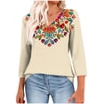 thumbnail image 1 of ZQUUVOU Womens T-Shirts Printed Casaul 3/4 Sleeve V-Neck Tunic Blouse(H-Khaki,M), 1 of 8