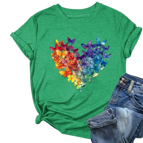 ZQUUVOU Womens T-Shirts Printed Floral Crew Neck Short Sleeved Tops(Green,M)