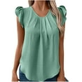 thumbnail image 1 of ZQUUVOU Womens T-Shirts Solid Color Crew Neck Ruffle Sleeve Front Pleated Tops(Green,L), 1 of 4