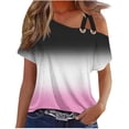 thumbnail image 1 of ZQUUVOU Womens T-Shirts Solid Color One Shoulder Off Double Suspender Short Sleeved Loose Tops(Black,L), 1 of 5