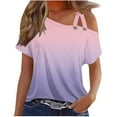 thumbnail image 1 of ZQUUVOU Womens T-Shirts Solid Color One Shoulder Off Double Suspender Short Sleeved Loose Tops(Pink,2XL), 1 of 5
