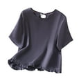 thumbnail image 1 of ZQUUVOU Womens T-Shirts Solid Color Short Sleeved Ruffle Hem Crew Neck Top(Navy,XL), 1 of 8