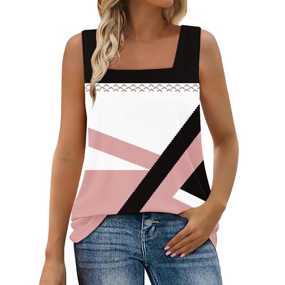 ZQUUVOU Womens T-Shirts Spring Summer Square Neck Casual Solid Color V-Neck Sleeveless Tops(Pink,L)