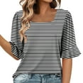 thumbnail image 1 of ZQUUVOU Womens T-Shirts Stripe Ruffle Short Sleeve Square Neck Tops(Black,S), 1 of 6