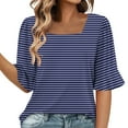 thumbnail image 1 of ZQUUVOU Womens T-Shirts Stripe Ruffle Short Sleeve Square Neck Tops(Dark Blue,2XL), 1 of 6