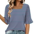 thumbnail image 1 of ZQUUVOU Womens T-Shirts Stripe Ruffle Short Sleeve Square Neck Tops(Navy,M), 1 of 6